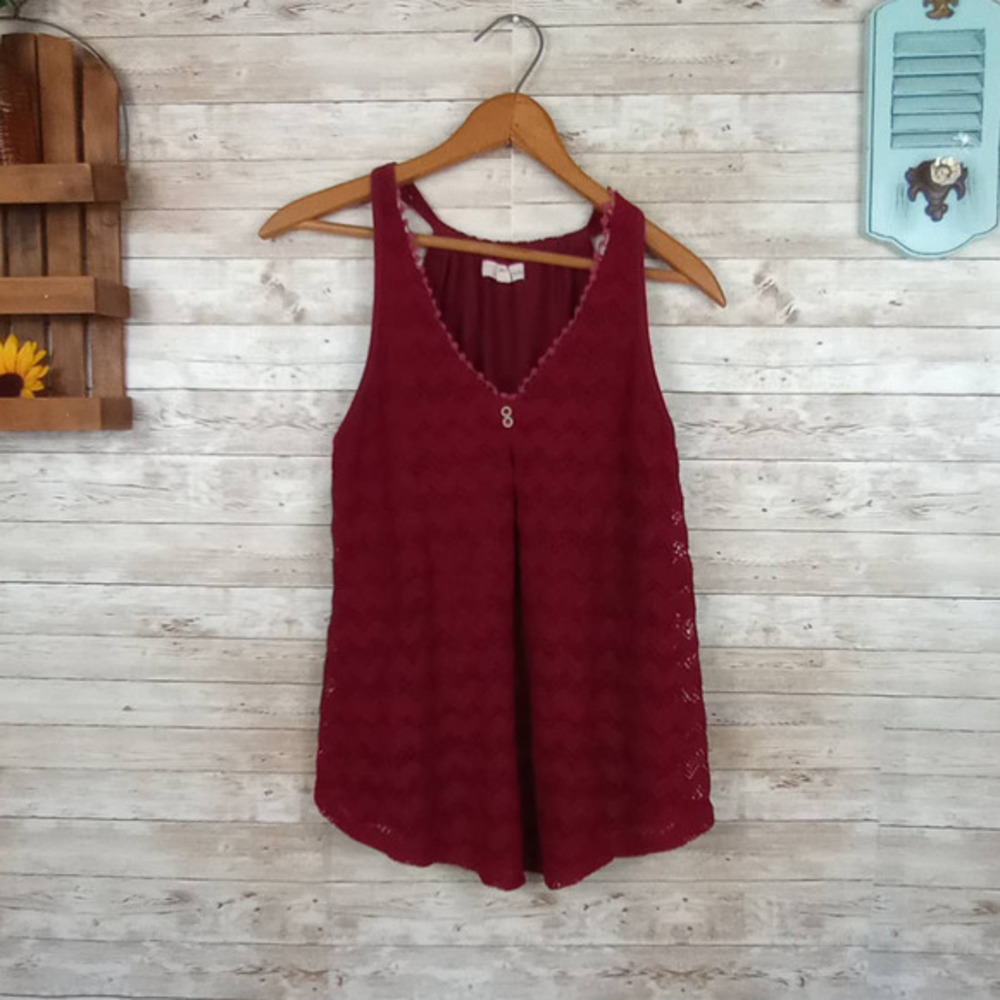 Demeanor Women's Maroon Sleeveless Chevron V-neck Tank Top Size S‎